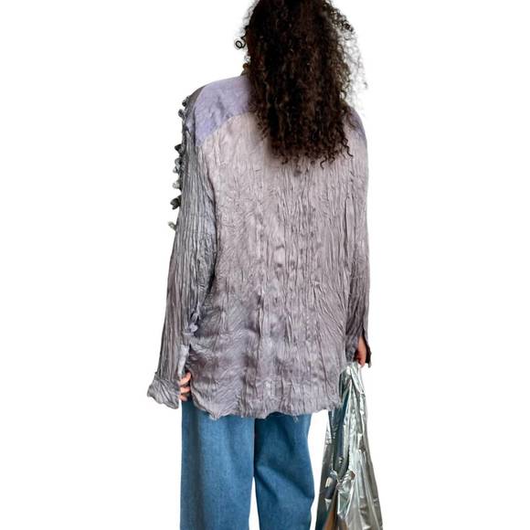 NEW LUNA DEL PINAL orange peel crochet evening shirt in civil twilight - Picture 4 of 4